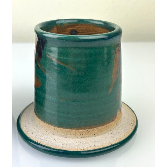 Studio Art Pottery Butter Keeper Crock w/ Lid Green Artist Signed Sun Valley, ID - Picture 14 of 16